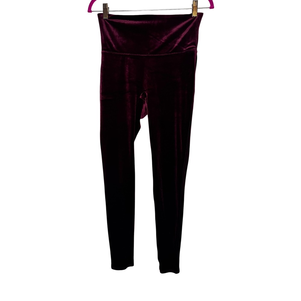 Spanx Velvet Leggings Burgundy Wine High Waisted Shaping Size Large 2070